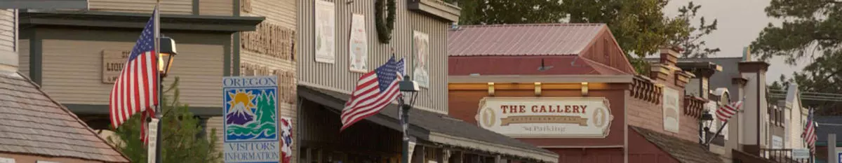 Downtown roofs and flags